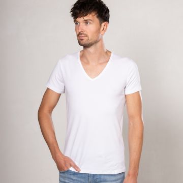 Alca Basic R-Fit 1-Pck Heren T-Shirt Deep-V E.Long White 