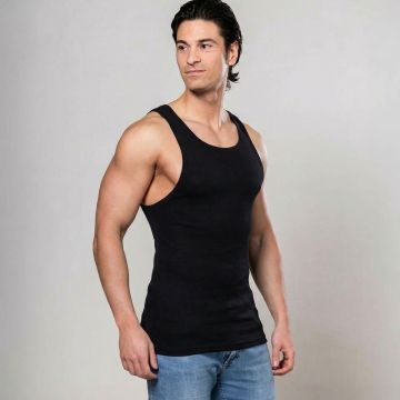 Alca Rib V-Shape 2-Pck Heren Singlet Black
